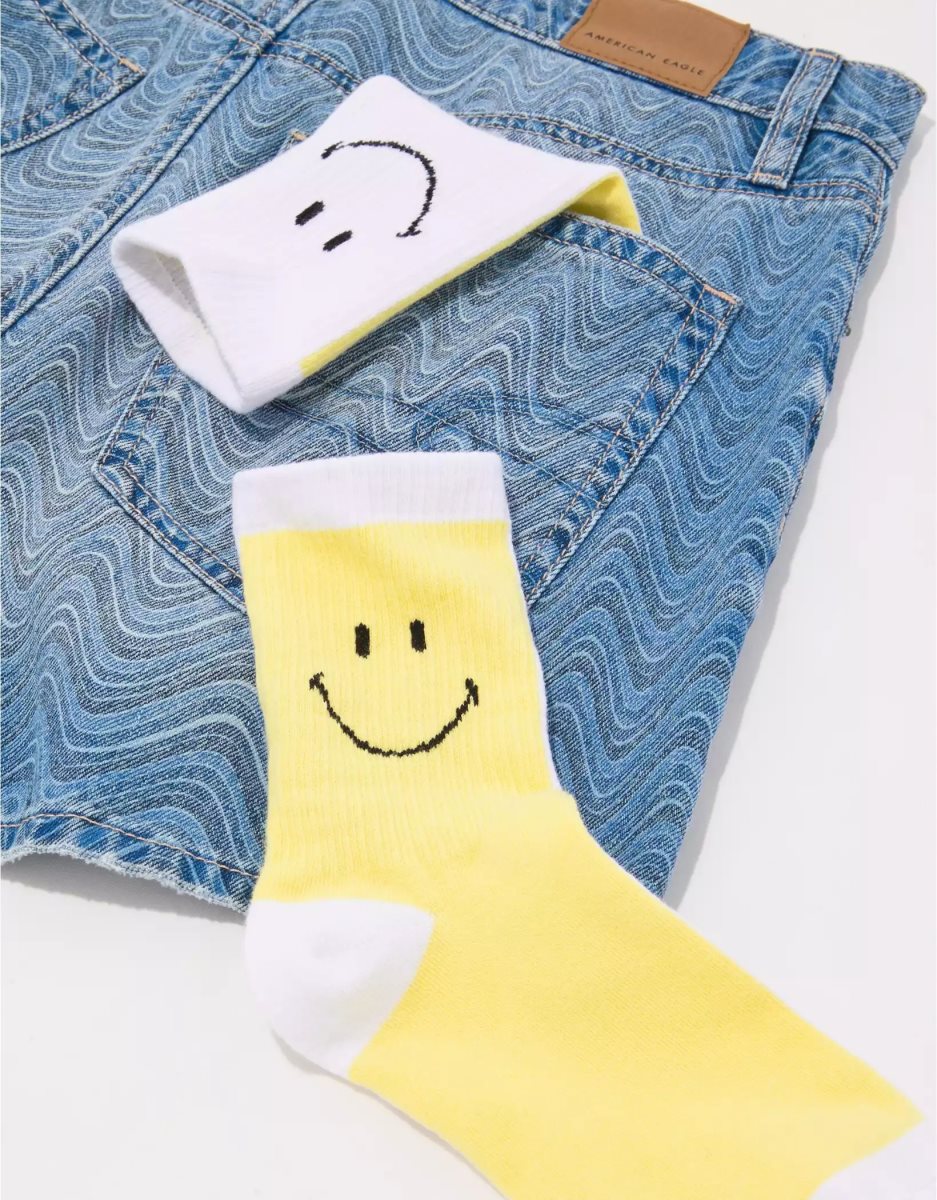 Chaussettes American Eagle AE Double Smiley '90s Crew Sock Multicolore Femme | NUG-11084570